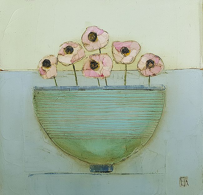 Eithne  Roberts - Blue bowl, pink blooms
